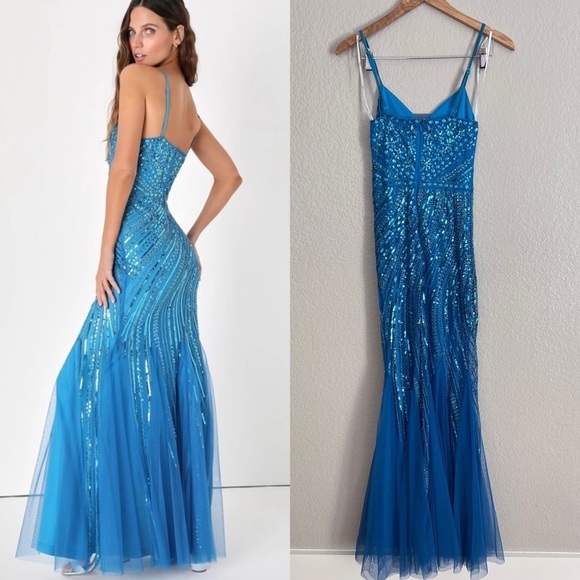 Enchanted Nights Blue Sequin Mermaid Maxi Dress - Picture 6 of 8